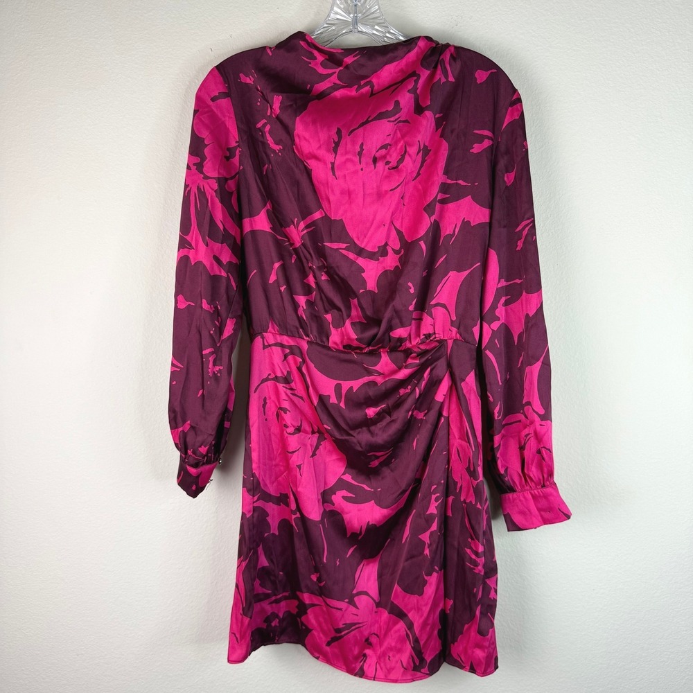 Zara Dress Womens Small Pink Floral Satin Draped Long Sleeve Mini Cocktail - Picture 1 of 6